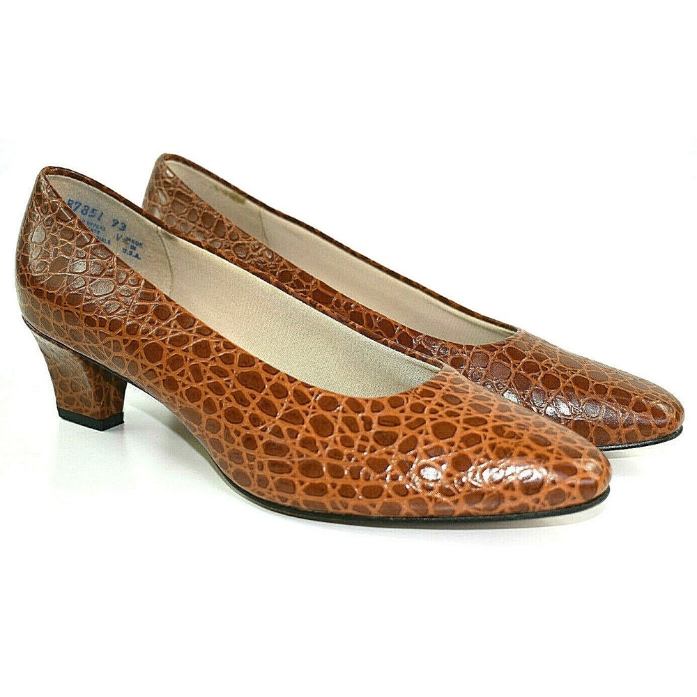 Hush Puppies Womens Brown Leather Heel Comfort Dress Slip-on Pumps Shoes 9.5M